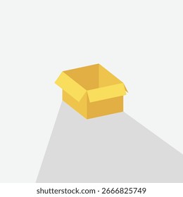 Ilustración vectorial de una caja de cartón abierta. Un diseño plano simple con sombra larga perfecto para la entrega, el envío y los conceptos de embalaje. Gráfico minimalista