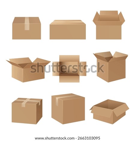 Vector illustration of open cardboard box isolated on white background. Perfect for packaging design, delivery concepts, logistics, and e-commerce projects. 