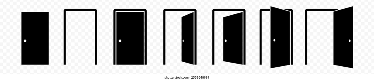 Vector illustration of open and close door icon set on transparent background
