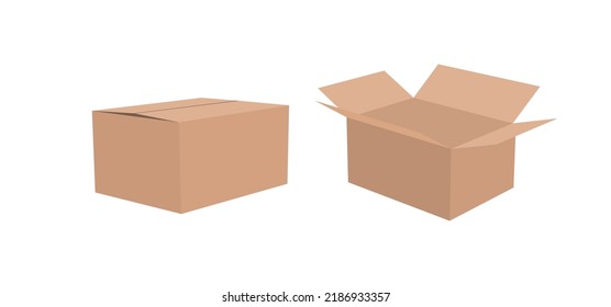 vector illustration of open and closed box on isolated background