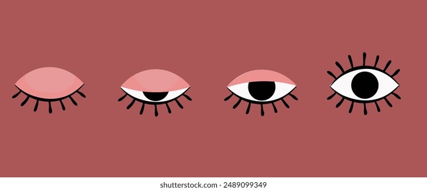 Vector illustration of open and closed eyes set.