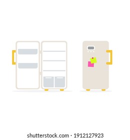 Ilustración vectorial con refrigeradores abiertos y cerrados. Ilustraciones planas aisladas en fondo blanco.