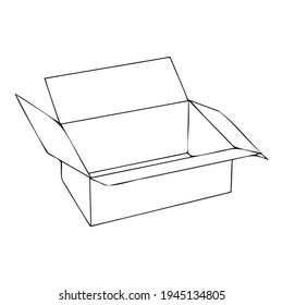 Vector illustration with an open cortona box for the transport of postal parcels through customs. Empty gift box isolated on white background.