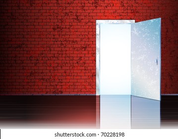 Vector illustration with open door and empty space behind it for your symbol or text. eps10