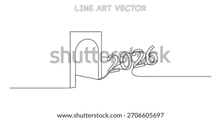 Vector illustration of an open doorway with the number 2026 entering representing the transition to the new year