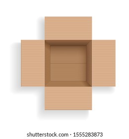 Vector Illustration. Open Empty Cardboard Box Isolated On White Background. Top View.