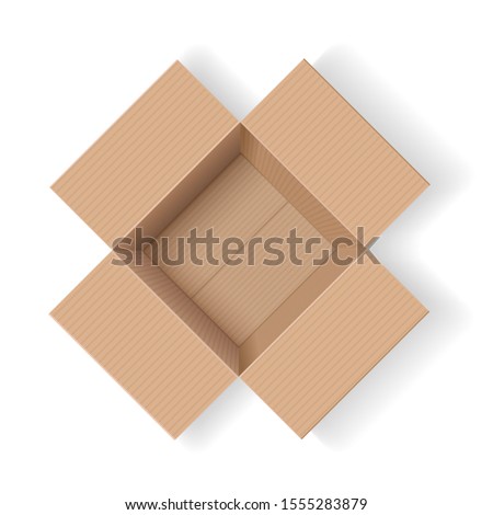 Vector illustration. Open empty cardboard box isolated on white background. Top view.