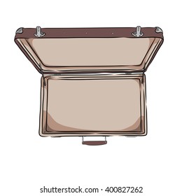 vector illustration of open and empty vintage suitcase