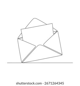 Vector illustration of open envelope with letter inside, continuous line drawing