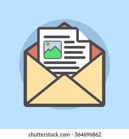 Vector illustration of an open envelope with a letter in flat design