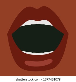 Vector illustration of open female mouth. Figure lips black woman.