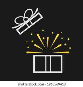Vector illustration of open gift box, icon vector on black background