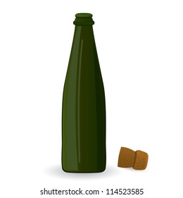 Vector illustration of open green bottle isolated on white background