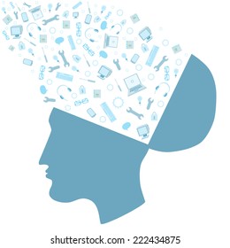 Vector illustration with open head generating ideas