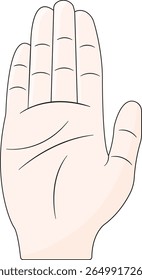 Vector illustration of an open human hand with five fingers extended, shown from the palm side. The image is in a cartoon style with clean lines and a pale skin tone.