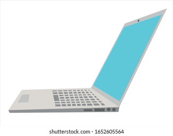 Imagen vectorial de un portátil abierto con una pantalla azul. Vista lateral del gadget aislado en un fondo blanco.