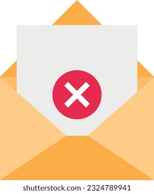 Vector illustration of an open letter envelope and a denied or rejected sign.