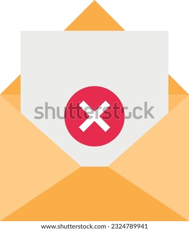 Vector illustration of an open letter envelope and a denied or rejected sign.