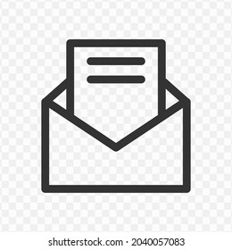 Vector illustration of open message icon in dark color and transparent background(png).