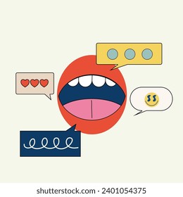 Vector illustration of open mouth with teeth. The concept of speech, communication, and feedback.