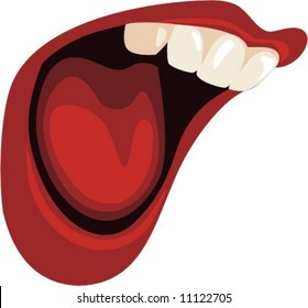 Vector illustration of open mouth, tooth and tongue