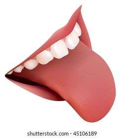 Vector illustration of open mouth, tooth and tongue.