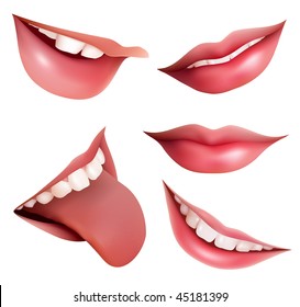 Vector illustration of open mouth, tooth and tongue.