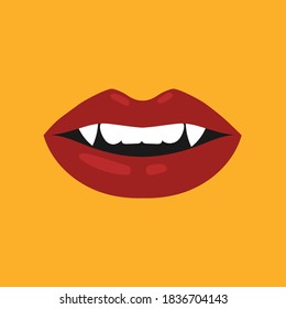 Vector illustration with open mouth vampire red lips for Halloween.