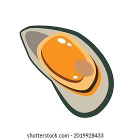 Vector illustration of an open mussel shell with a clam inside