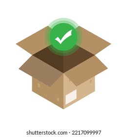 Ilustración vectorial del símbolo y la señal de icono aprobados para el paquete abierto. iconos coloreados para el diseño de sitios web .Diseño simple sobre fondo blanco.