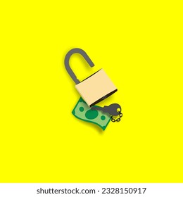 Ilustración vectorial de candado abierto, llaves y dinero. El concepto de libertad tiene un precio