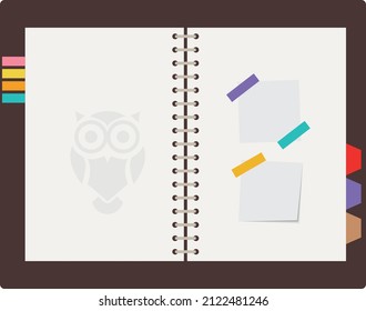 Vector illustration of an open paper notebook, sketch book, paper book. icon.