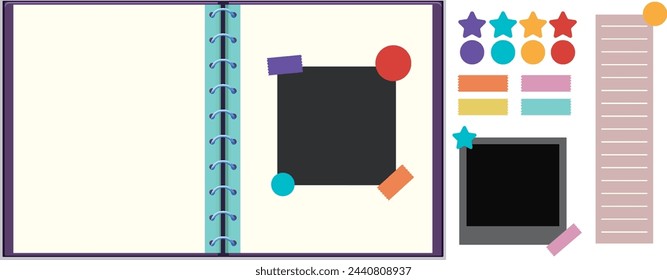 Vector illustration of an open planner with stickers