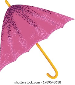 Vector illustration of an open purple umbrella with a yellow handle in the cartoon style. The concept of weather, rain or sun, protection. Can be used for books, Wallpapers,. fabrics, textiles