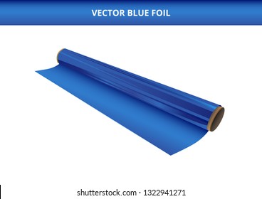 Vector illustration of open roll of plastic blue foil. Packaging material, decorative, wrapping or adhesive foil, hot stamping foil or other foil. Icon is isolated on a white background.
