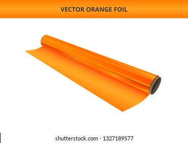 Vector illustration of open roll of plastic orange foil. Packaging material, decorative, wrapping or adhesive foil, hot stamping foil or other foil. Icon is isolated on a white background.