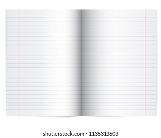 Vector illustration of an open school notebook with lined paper - with shadow and space for your text