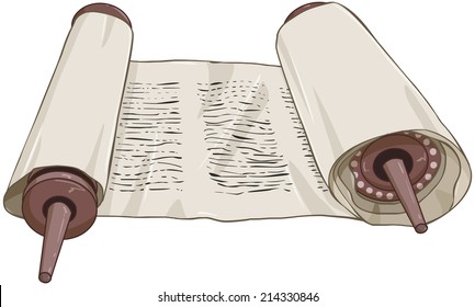 Vector illustration of an open torah scroll with text 