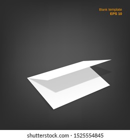 Vector illustration of open two fold paper sheet with shadows. Empty white booklet on grey background. This blank can be used as a mock up, template and backgrounds for your own projects. EPS10 file.