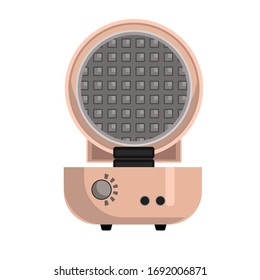  Vektorillustration. Offene Waffelautomaten, Draufsicht. Waffeleisen auf weichem Rosa, nackt. Elektrogerät zur Herstellung von leckeren Waffeln