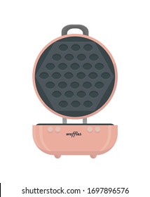  Ilustración vectorial. Waffle, vista frontal. Hierro gofre en color rosa suave, desnudo. Equipo eléctrico para hacer deliciosos gofres. Equipamiento de cocina decoración doméstica desayunos de cocina