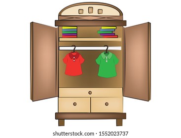 Vector Illustration of open wardrobe with clothes