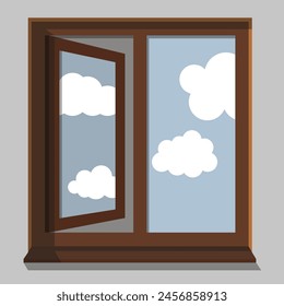 Vector illustration of an open window. An open window with a reflection of the sky. EPS 10.