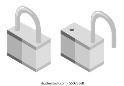 Vector illustration of opened and closed lock