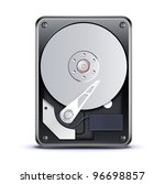 Vector illustration of opened hard drive disk isolated on the white background
