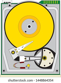 Vector illustration of opened hard drive disk isolated on the white background