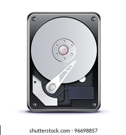 Vector illustration of opened hard drive disk isolated on the white background