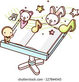 A vector illustration of opened music book