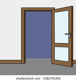 vector illustration of an opened office door of brown wood.