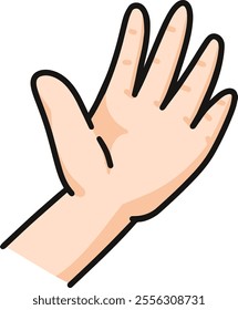 vector illustration of opened palm of hand, showing finger